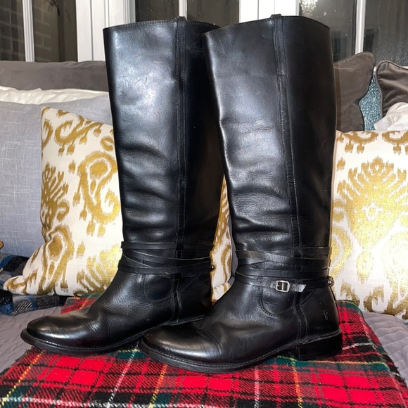 Frye Shoes Frye Tall Black Riding Boots With Leather Wrapping And